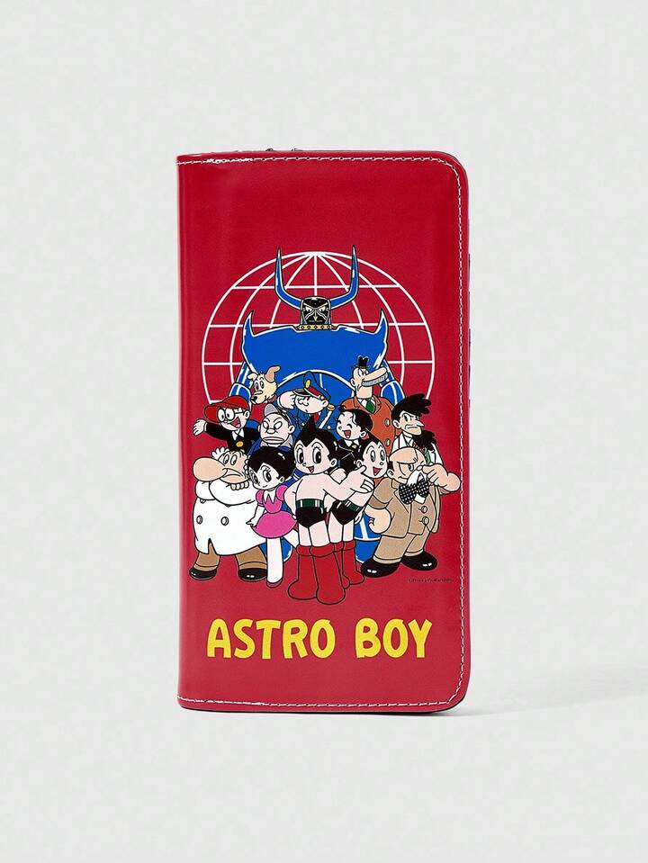 Astro Boy X ROMWE Cartoon Character, Letter & Planet Pattern Zip Decoration Long Wallet With Multiple Card Slots, Suitable For Everyday Use
