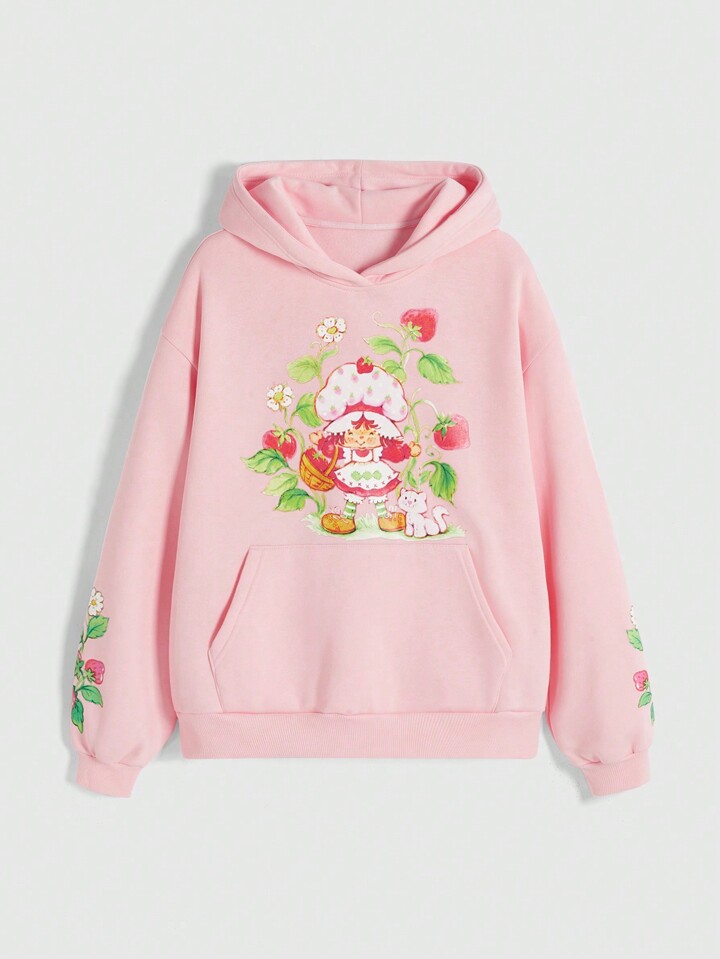 Women's Strawberry Print Casual Hooded Sweatshirt For Autumn