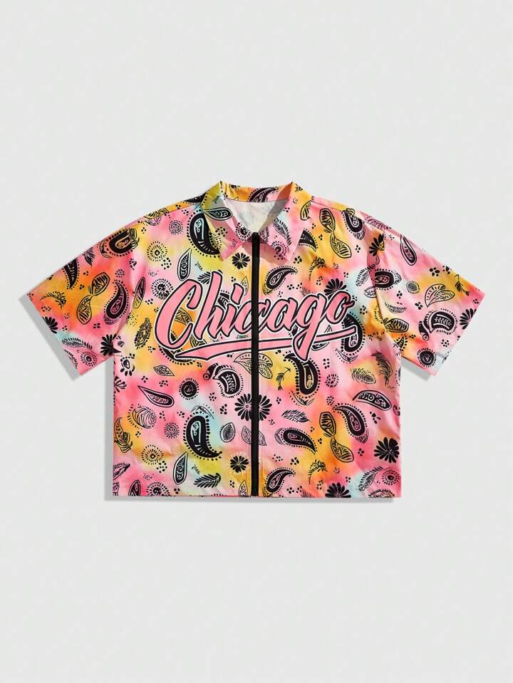 Casual Men's All-Over Print Loose Short Sleeve Button Up Shirt