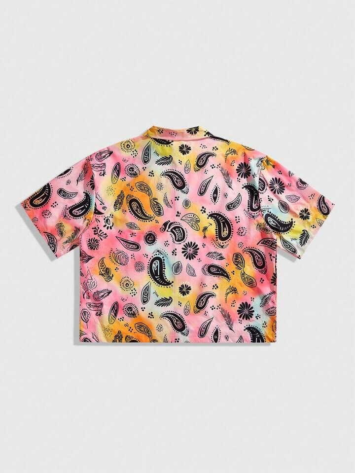 Casual Men's All-Over Print Loose Short Sleeve Button Up Shirt