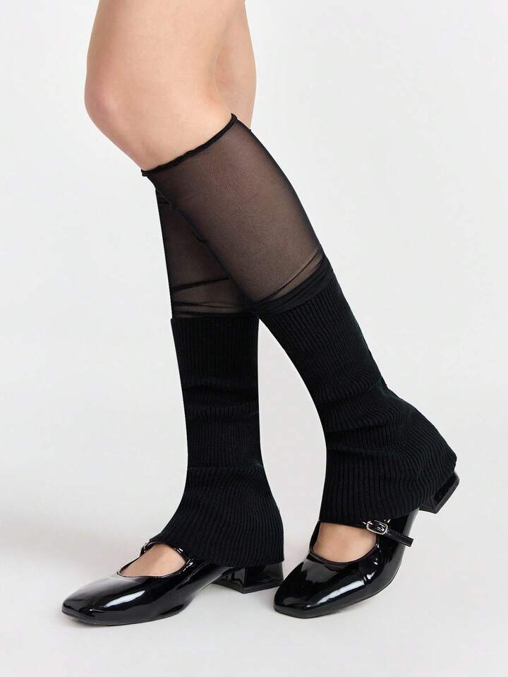 1 Pair Ballet-Style Knit Patchwork Leg Warmers, Y2K Lace Ruffle Leg Warmers, Versatile School Style Leg Warmers
