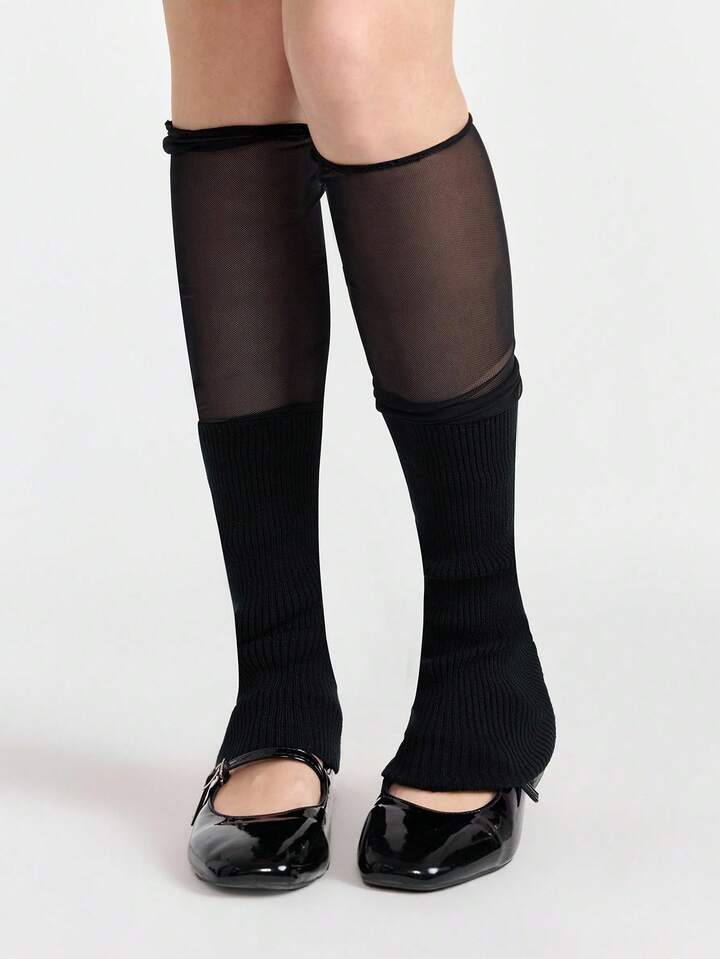 1 Pair Ballet-Style Knit Patchwork Leg Warmers, Y2K Lace Ruffle Leg Warmers, Versatile School Style Leg Warmers
