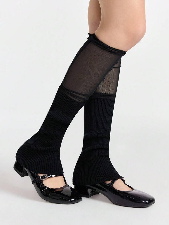1 Pair Ballet-Style Knit Patchwork Leg Warmers, Y2K Lace Ruffle Leg Warmers, Versatile School Style Leg Warmers