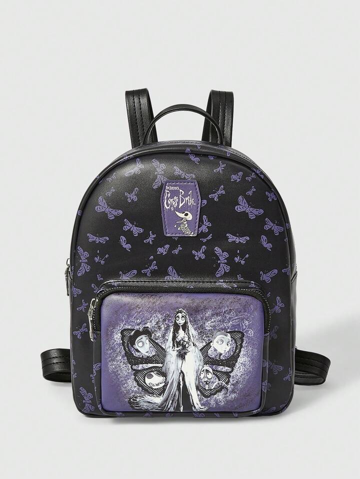 Corpse Bride | ROMWE Cartoon Figure And Butterfly Print Fashion Backpack, School Backpack