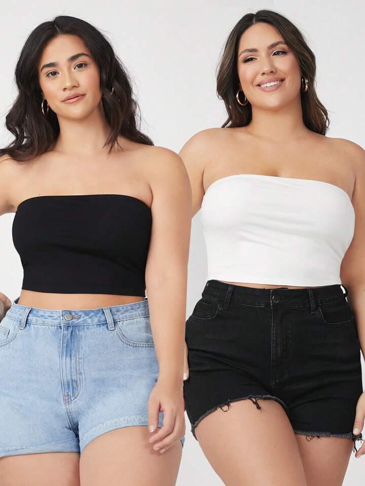 Plus Size 2 Packs Crop Tube Top