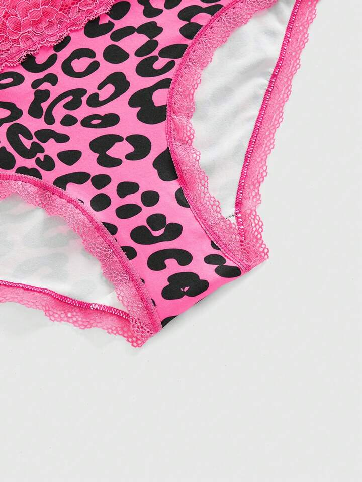 J-Fashion 3pcs Y2K Gyaru Harajuku Leopard Zebra Print & Polka Dot Lace Patchwork Briefs Panties Set