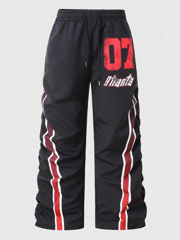 Prep Men's Casual Sweatpants, Eye-Catching Red & White Stripe Design, \