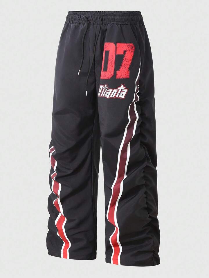 Prep Men's Casual Sweatpants, Eye-Catching Red & White Stripe Design, \
