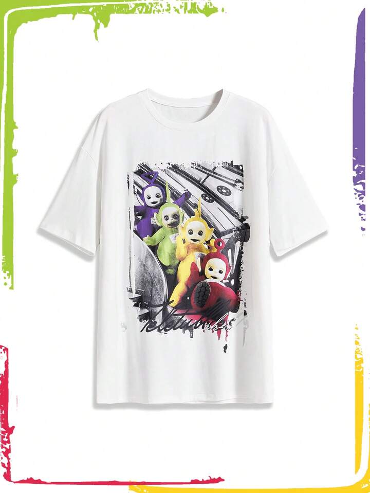 Teletubbies X ROMWE Women Loose Cute Cartoon Graphic Short Sleeve T-Shirt