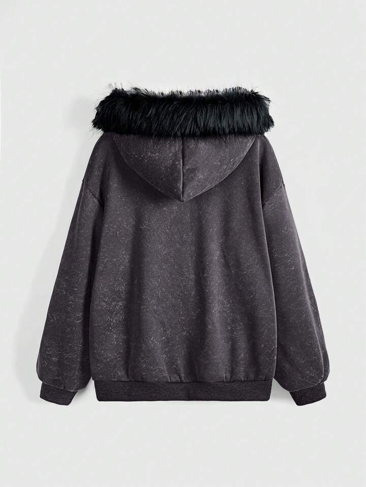 Fairycore Plus Size Women Cross Print Drop Shoulder Long Sleeve Zipper Front Hooded Distressed Sweatshirt 4 Fairycore Plus Size Women Cross Print Drop Shoulder Long Sleeve Zipper Front Hooded Distressed Sweatshirt