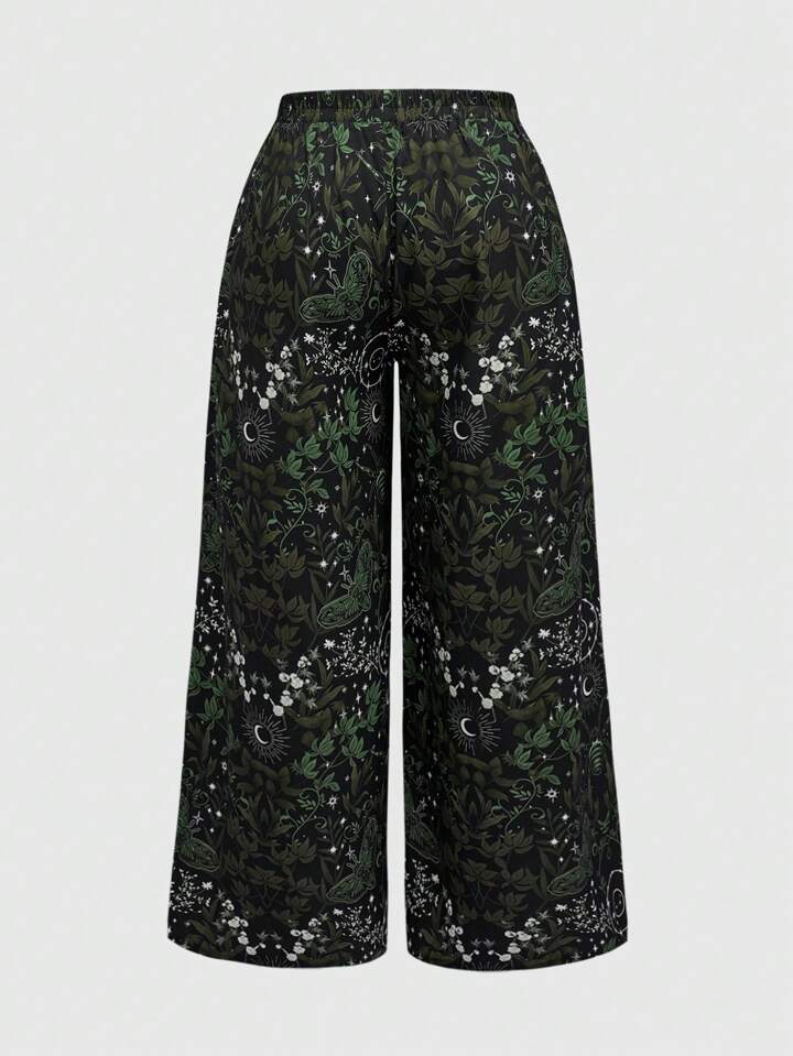 Fairycore Hippie Bohemian Style Loose Straight Leg Wide Leg Elastic Waist Pants, Plus Size 2 Fairycore Hippie Bohemian Style Loose Straight Leg Wide Leg Elastic Waist Pants, Plus Size