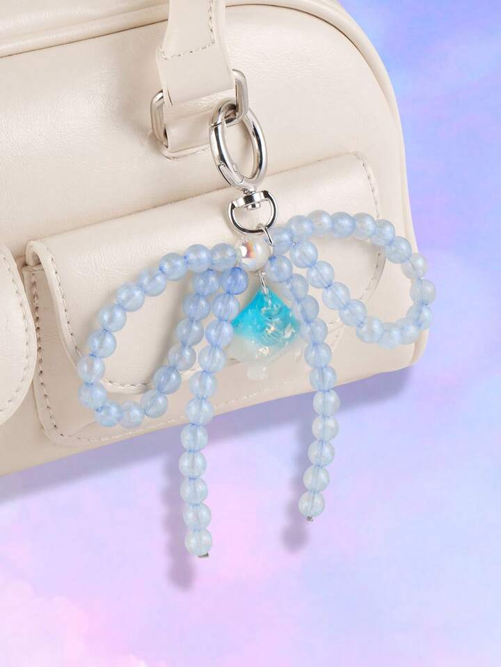 Kawaii 1pc Ins-Style High-End Elegant Cute Handmade Beaded Mermaid, Bowknot, Dolphin Resin Pendant Key Chain, Versatile Accessories Gift For Women, Girls Daily Use, Festivals