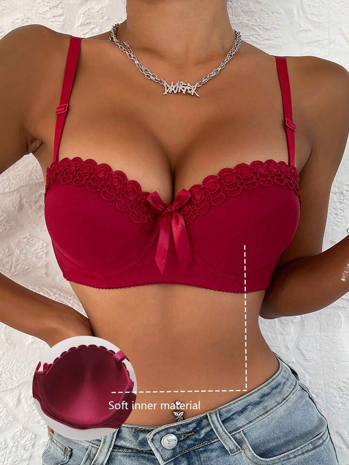 Contrast Lace Underwire Lingerie Bra