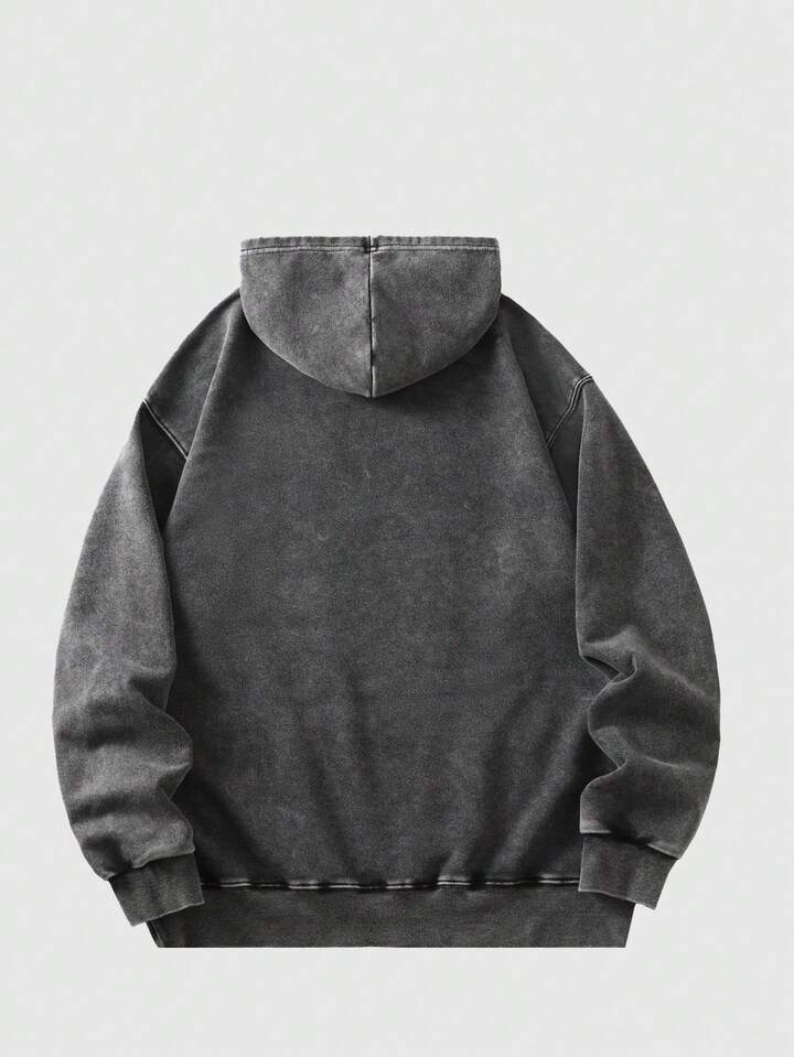 Men's Cross & Square Rhinestone Decor Long Sleeve Pocket Casual Hoodie