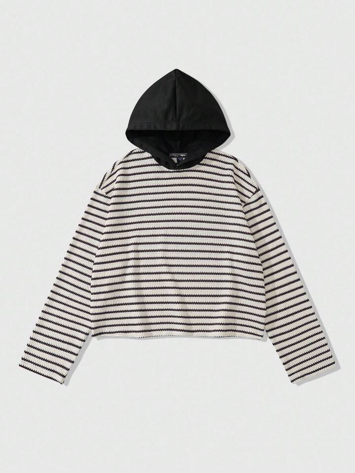 Men Casual Dropped Shoulder Striped Loose Hoodie, Fall