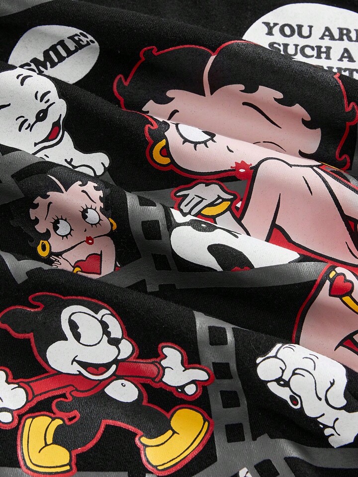 Betty Boop | ROMWE Plus Size Summer Casual Cartoon Pattern Asymmetrical Shoulder Short Sleeve T-Shirt 4 Betty Boop | ROMWE Plus Size Summer Casual Cartoon Pattern Asymmetrical Shoulder Short Sleeve T-Shirt