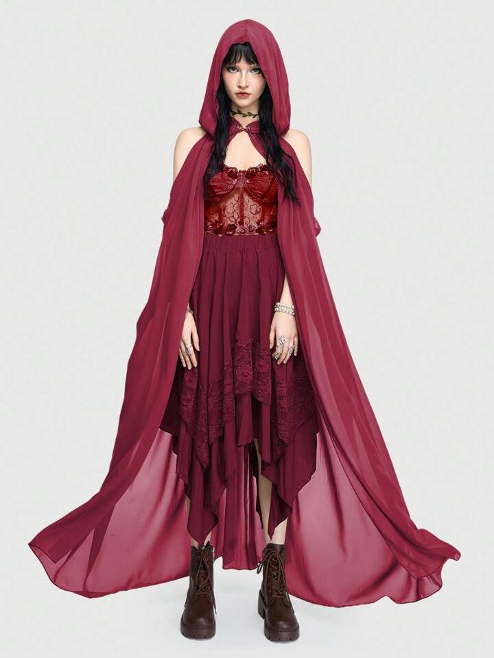 Fairycore Forest Fairy Queen Solid Color Hooded Loose Vintage Cape