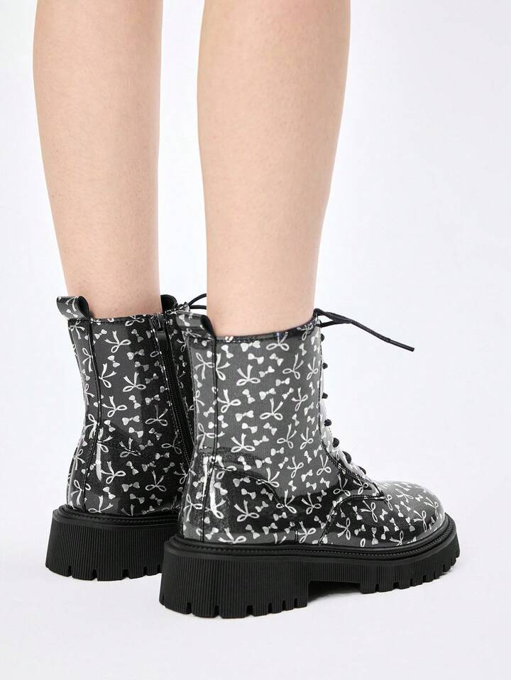 Butterfly Print Thick Sole Casual Ankle Boots, Fashion & Versatile For Autumn/Winter Valentine's Day