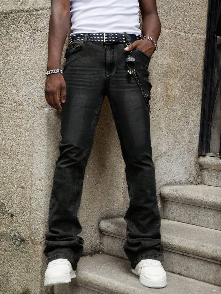 Street Life Men's Casual Layered Flare Jeans With Pockets