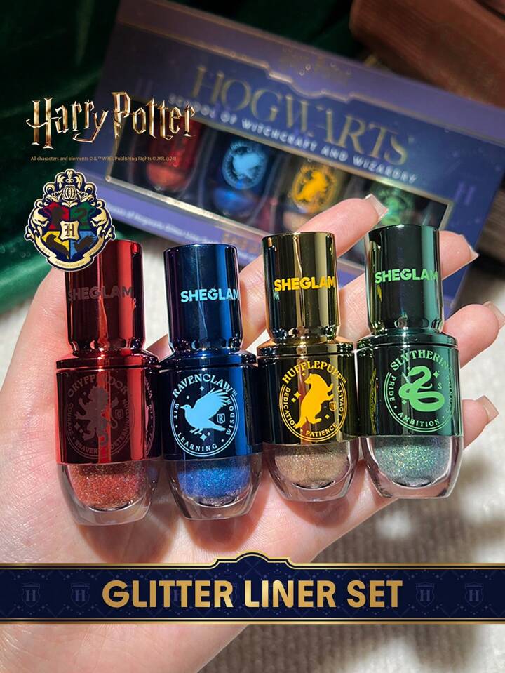 Harry Potter™ X SHEGLAM Houses Of Glitter Liner Set Multi-Use Single Eyeshadow Liquid Glitter Long-Lasting High Pigment Brand Beauty Makeup Face Paint Cosmetic For Women Girls Perfect For Winter Spring Ideal For Y2K Fancy Fashion Suitable For Birthday Gift Party Ready Best Color
