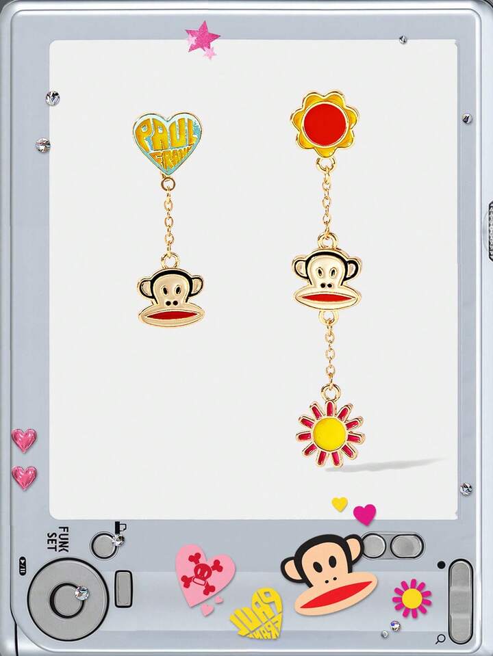 Paul Frank X ROMWE Fashionable Cute Flower & Monkey Design Dangle Earrings