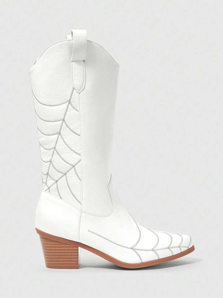 Fairycore Women's Hollow-Out Butterfly Wings Embroidered Cowboy Knee High Boots, New Spring/Autumn Leather Boots