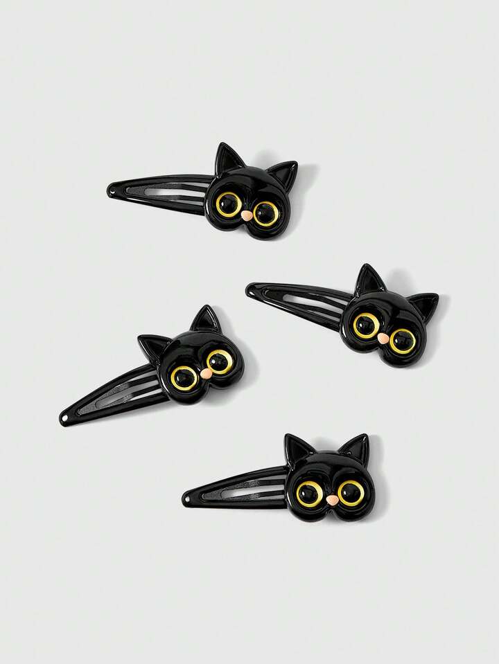 Grunge Punk 4 Punk Style Black Cat Hairpins, Sweet And Cool Animal Element BB Clips, Niche Design Hair Accessories Hairpins