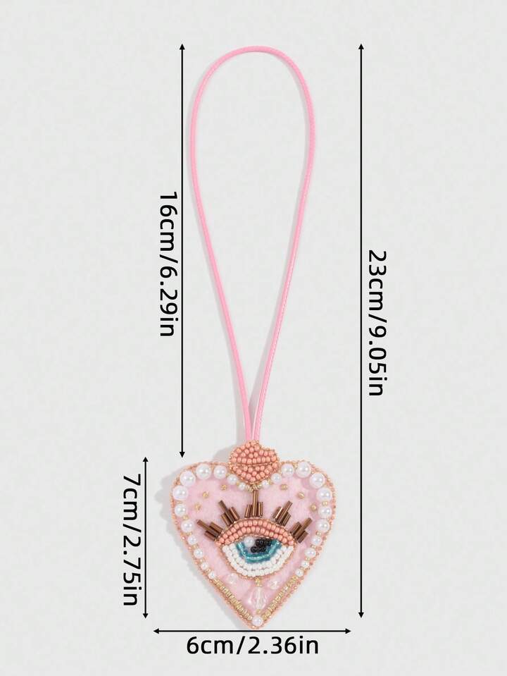 1pc Handmade Gothic Style Pink Studded Devil's Eye Heart Pendant, Bag Charm Decoration 2 1pc Handmade Gothic Style Pink Studded Devil's Eye Heart Pendant, Bag Charm Decoration