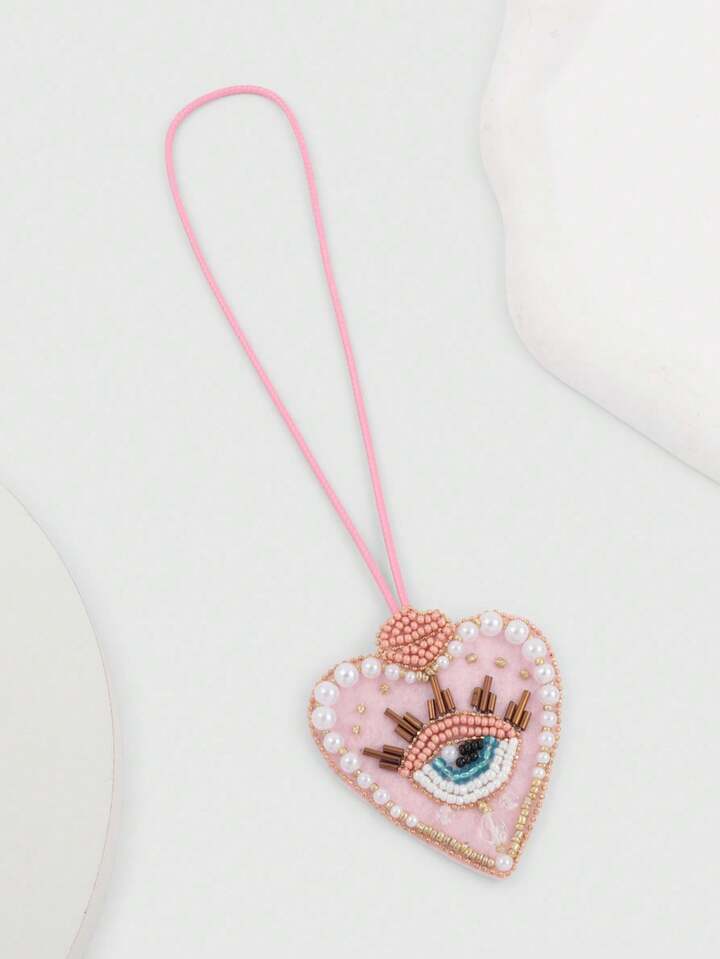 1pc Handmade Gothic Style Pink Studded Devil's Eye Heart Pendant, Bag Charm Decoration 4 1pc Handmade Gothic Style Pink Studded Devil's Eye Heart Pendant, Bag Charm Decoration