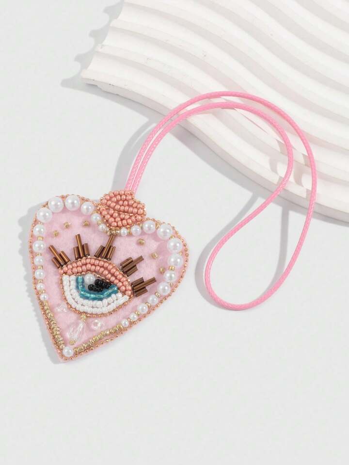 1pc Handmade Gothic Style Pink Studded Devil's Eye Heart Pendant, Bag Charm Decoration 5 1pc Handmade Gothic Style Pink Studded Devil's Eye Heart Pendant, Bag Charm Decoration