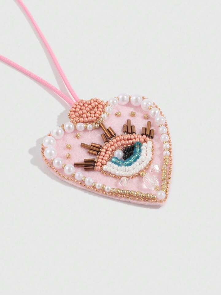 1pc Handmade Gothic Style Pink Studded Devil's Eye Heart Pendant, Bag Charm Decoration 6 1pc Handmade Gothic Style Pink Studded Devil's Eye Heart Pendant, Bag Charm Decoration