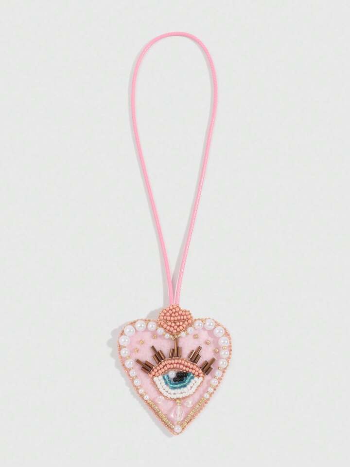 1pc Handmade Gothic Style Pink Studded Devil's Eye Heart Pendant, Bag Charm Decoration 7 1pc Handmade Gothic Style Pink Studded Devil's Eye Heart Pendant, Bag Charm Decoration