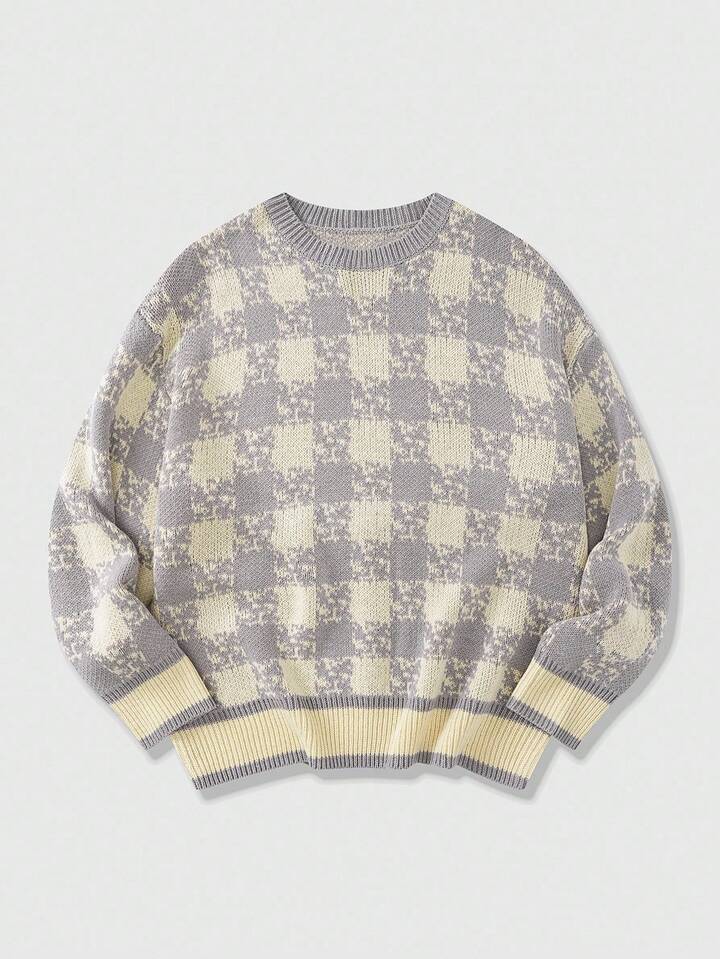 Casual Men Fall Winter Plaid Pattern Sweater