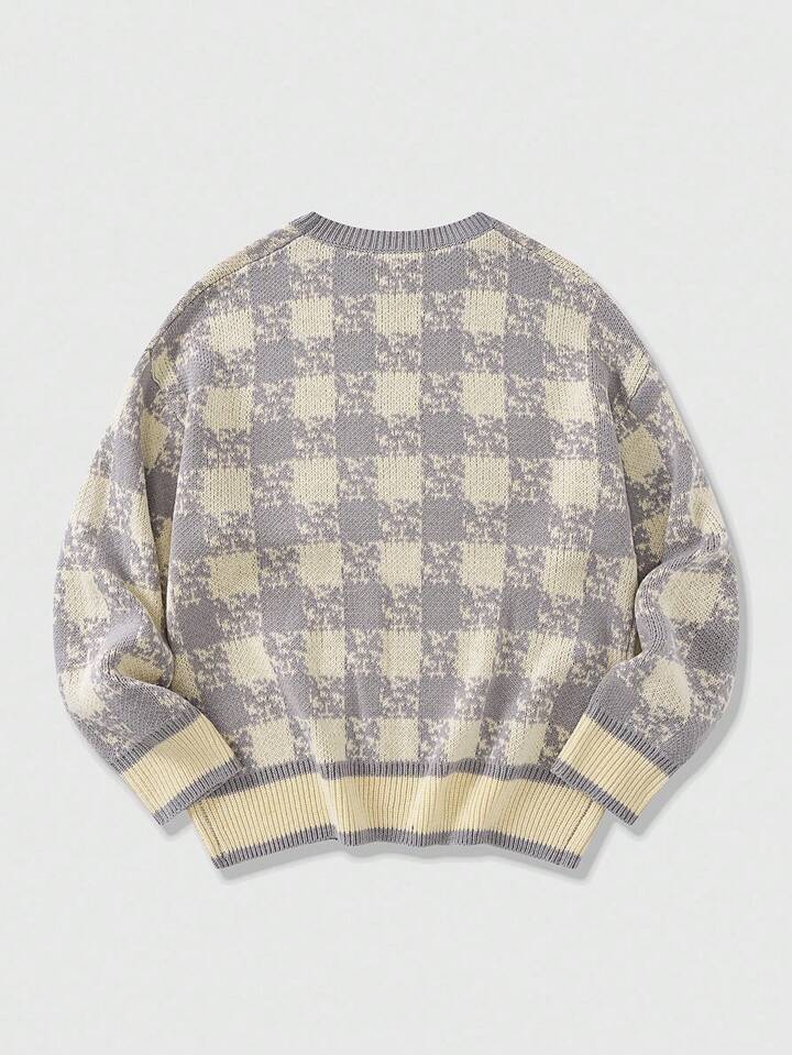 Casual Men Fall Winter Plaid Pattern Sweater