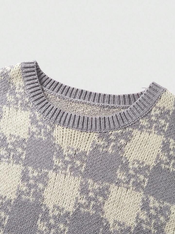 Casual Men Fall Winter Plaid Pattern Sweater