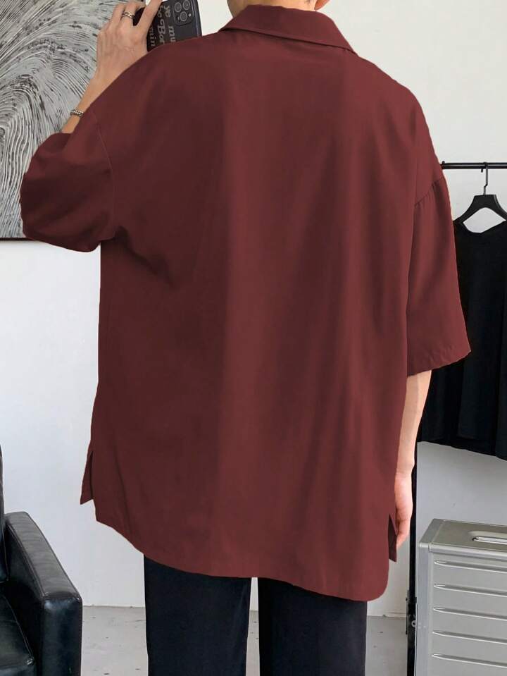 Guys Solid Drop Shoulder Button Up Shirt