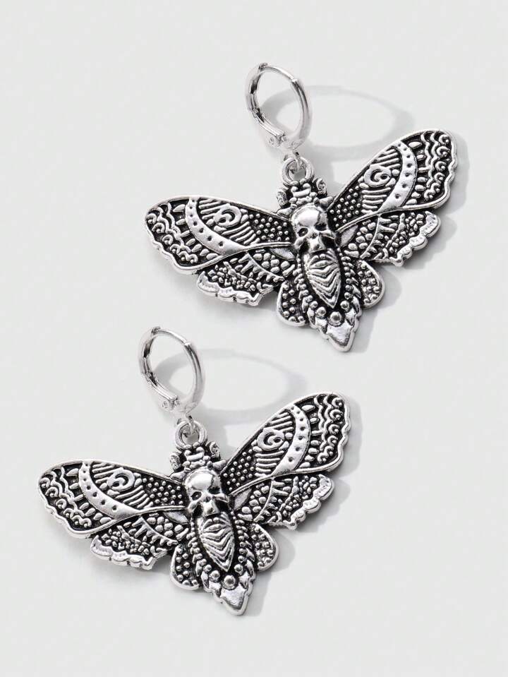Goth 1pair Fashion Zinc Alloy Skull & Butterfly Drop Earrings For Women For Daily Decoration
