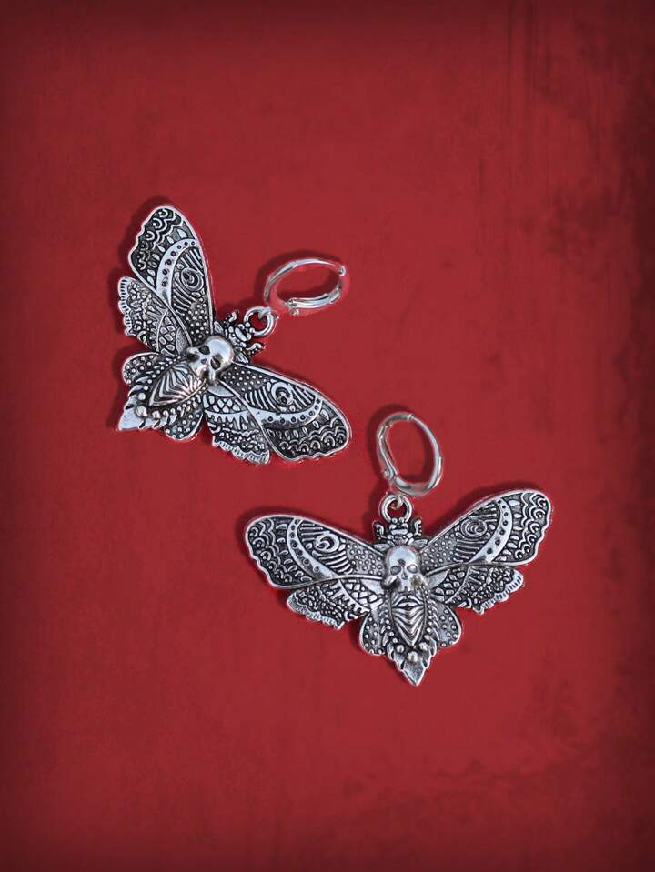 Goth 1pair Fashion Zinc Alloy Skull & Butterfly Drop Earrings For Women For Daily Decoration 2 Goth 1pair Fashion Zinc Alloy Skull & Butterfly Drop Earrings For Women For Daily Decoration