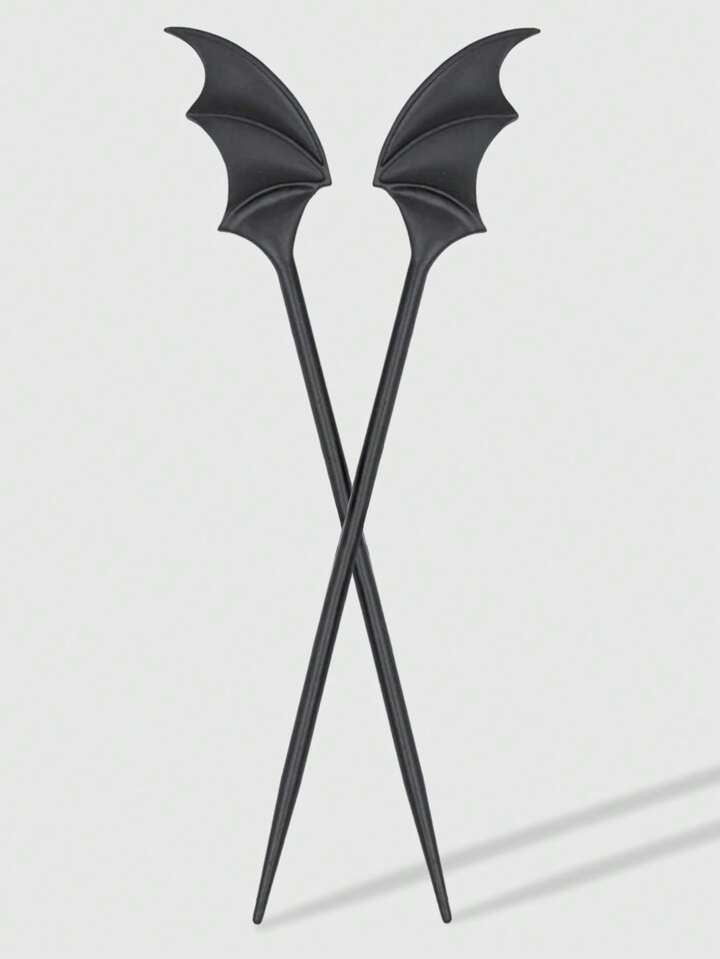 2pcs Gothic Style Bat Wing Decor Hair Clip & Hair Stick Set For Women, Halloween