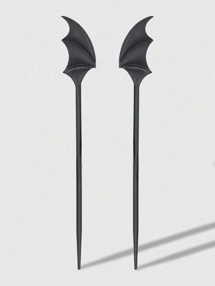 2pcs Gothic Style Bat Wing Decor Hair Clip & Hair Stick Set For Women, Halloween