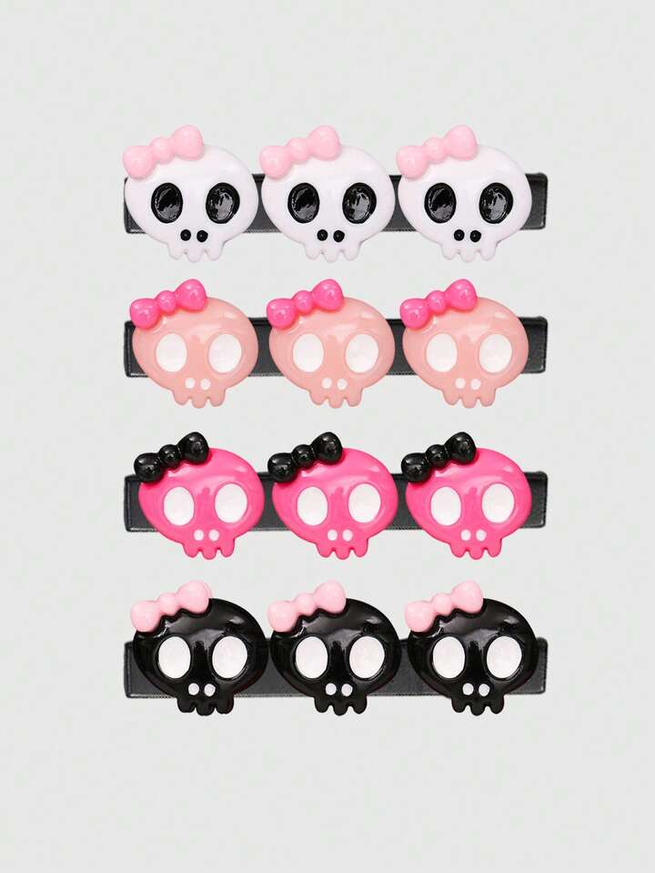 4 Random Color Bow Skull Hairpins, Cute Style High-Quality Hairpins,Fashional Hairclips