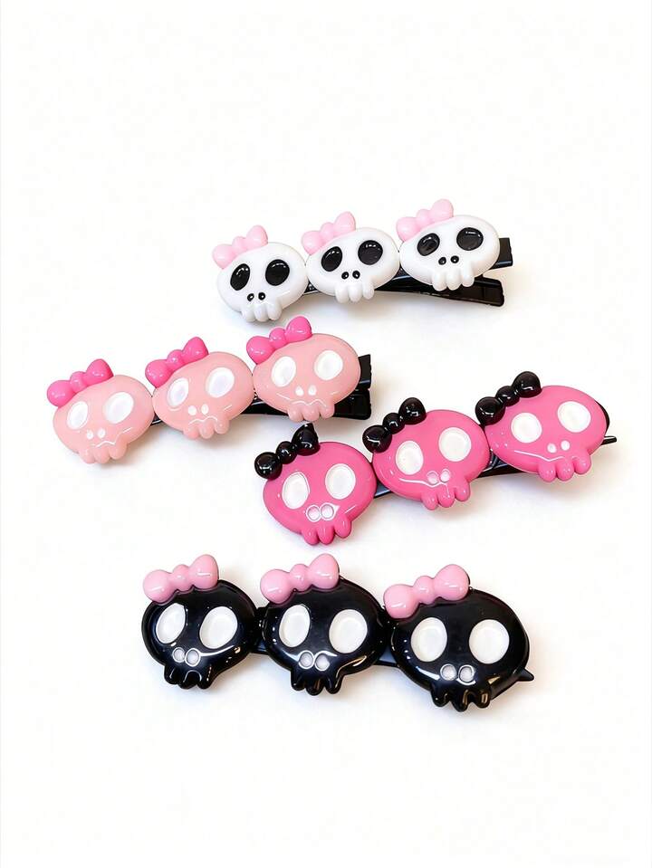 4 Random Color Bow Skull Hairpins, Cute Style High-Quality Hairpins,Fashional Hairclips