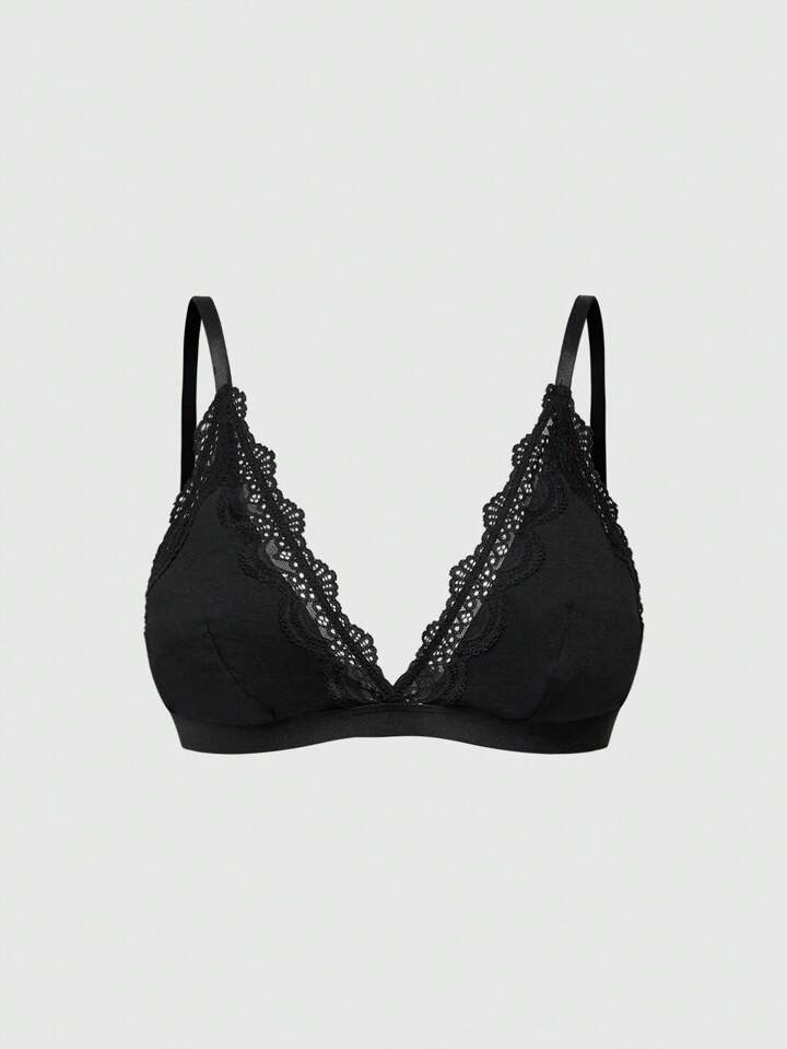 Street Life Women's All-Match Versatile Lace Patchwork Deep V Wire-Free Lingerie Bra, Comfortable & Wearable