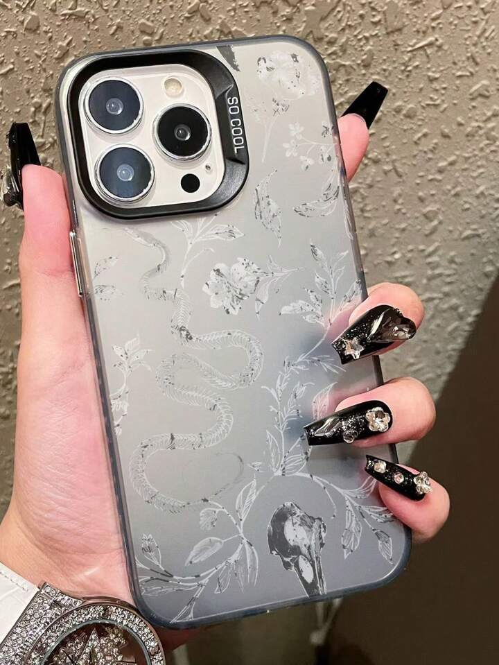 1pc Gothic Style Skeleton, Snake & Flower IMD Phone Case