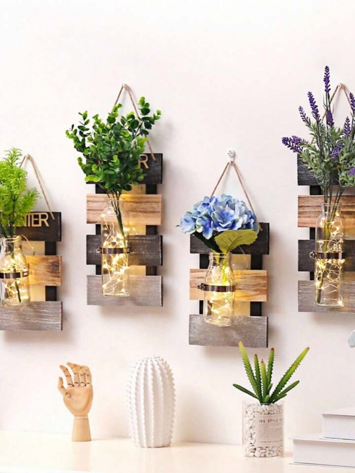1pc Wall-Mounted Four Seasons Hydroponic Planter Vase - Wooden Hanging Decor For Home, Bar, - Indoor Water Garden Wall Art For Living Room, Bedroom, Office,Home Decor