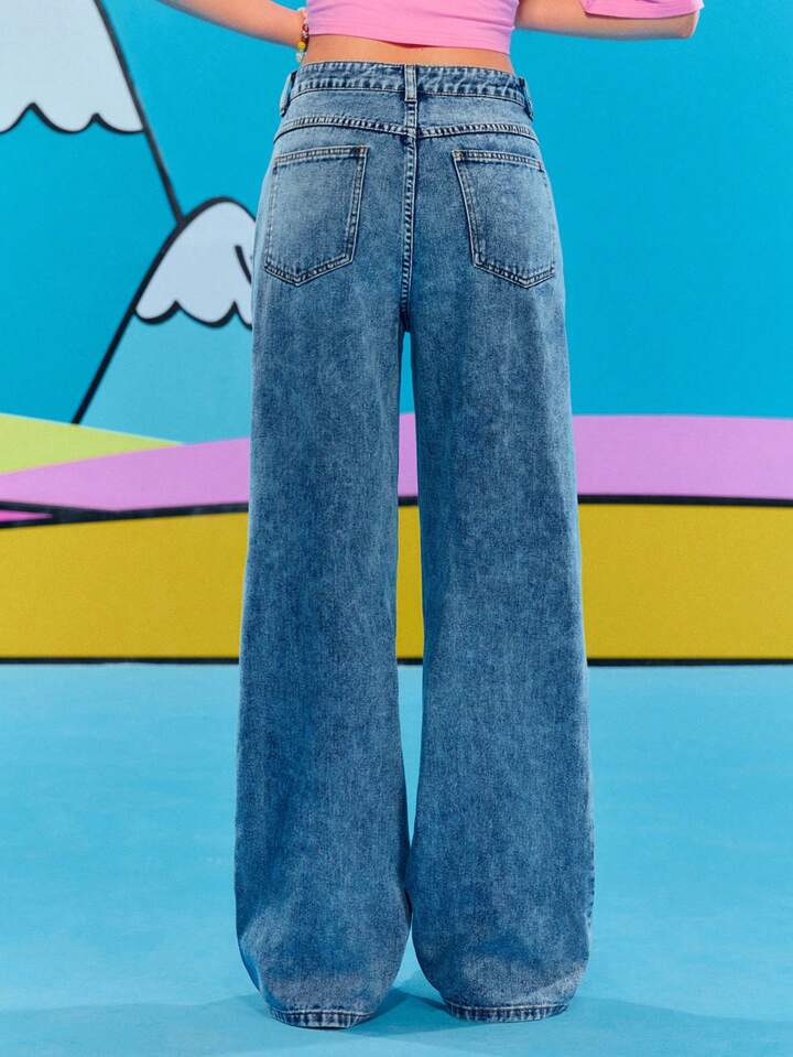 Adventure Time X ROMWE Graffiti Cartoon Pattern Loose Fit Jeans