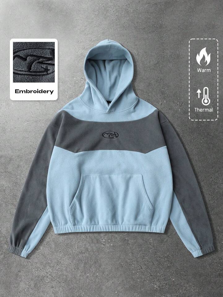 Prep Unisex Hooded Sweatshirt, Thermal Lining, Patchwork Design, Autumn/Winter, Long Sleeve Top