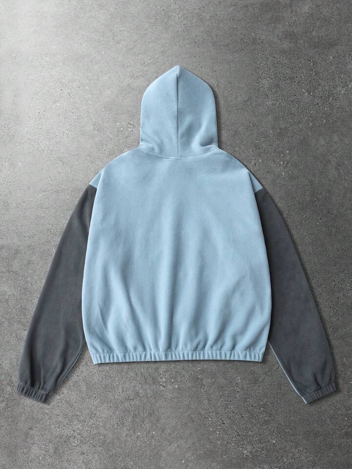 Prep Unisex Hooded Sweatshirt, Thermal Lining, Patchwork Design, Autumn/Winter, Long Sleeve Top