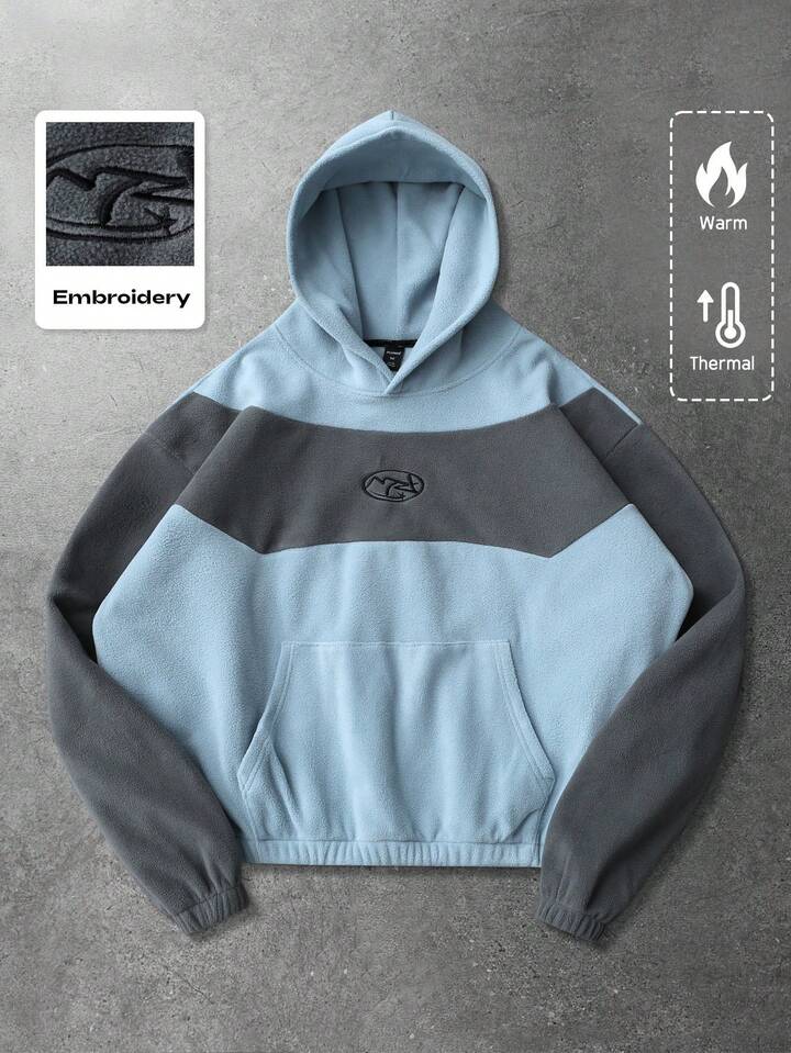 Prep Unisex Hooded Sweatshirt, Thermal Lining, Patchwork Design, Autumn/Winter, Long Sleeve Top