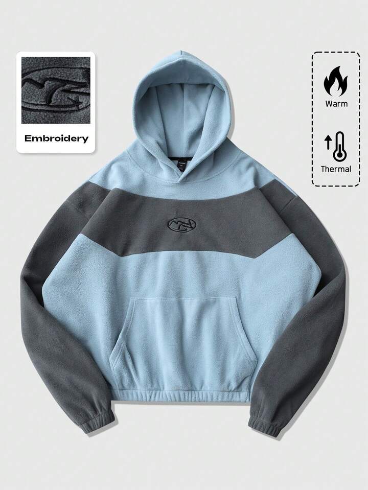 Prep Unisex Hooded Sweatshirt, Thermal Lining, Patchwork Design, Autumn/Winter, Long Sleeve Top 4 Prep Unisex Hooded Sweatshirt, Thermal Lining, Patchwork Design, Autumn/Winter, Long Sleeve Top
